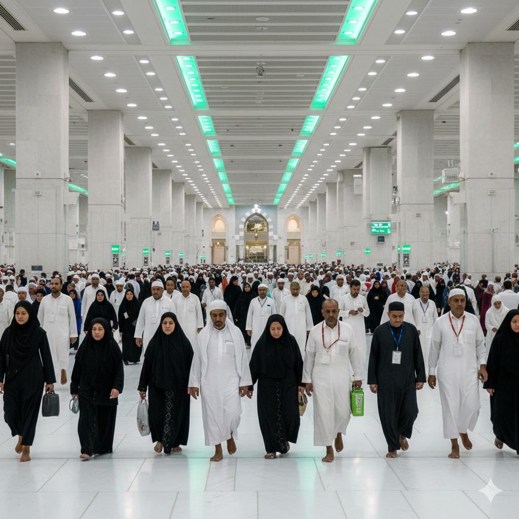 Pilgrims performing Sa’i between Safa and Marwah.